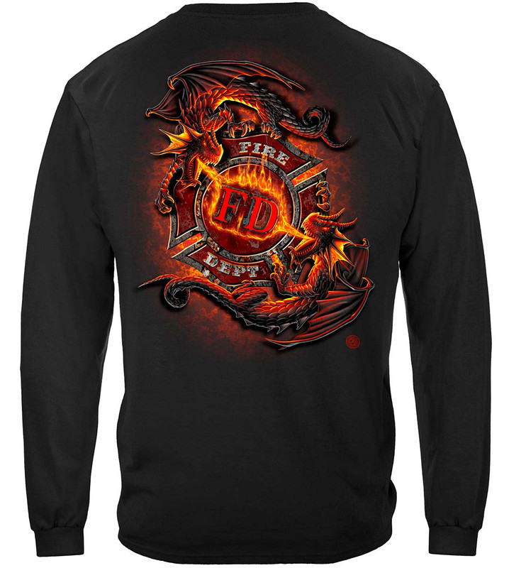Ying Yang Fd Dragon Firefighter 100% Cotton Black Long Sleeves T-Shirt