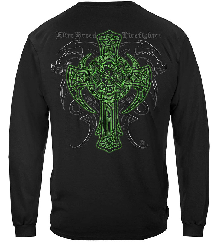 Elite Breed Irish Dragon Firefighter 100% Cotton Black Long Sleeves T-Shirt