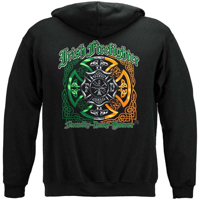 Elite Breed Irish Honor Maltese Firefighter 8oz 50/50 Black Hooded Sweat Shirt