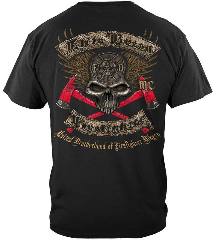 Elite Breed Firefighter Biker Firefighter 100% Cotton Black T-Shirt
