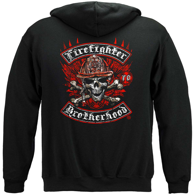 Biker Cross Bones Firefighter 8oz 50/50 Black Hooded Sweat Shirt
