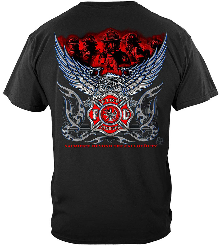 Elite Breed Chrome Eagle Firefighter 100% Cotton Black T-Shirt