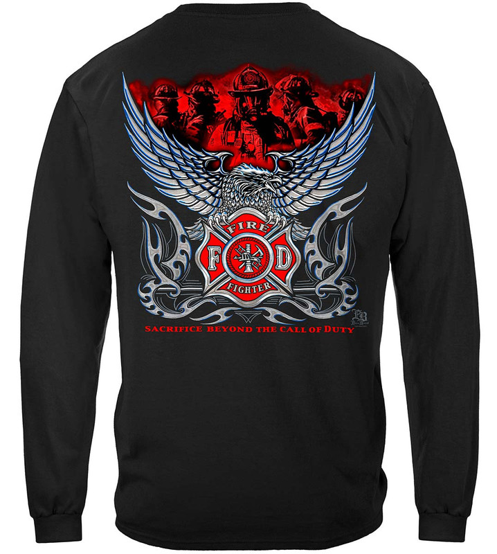 Elite Breed Chrome Eagle Firefighter 100% Cotton Black Long Sleeves T-Shirt