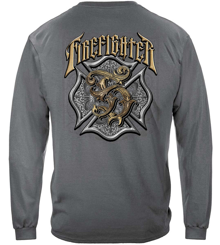 Firefighter Vintage Firefighter 100% Cotton Charcoal Gray Long Sleeves T-Shirt