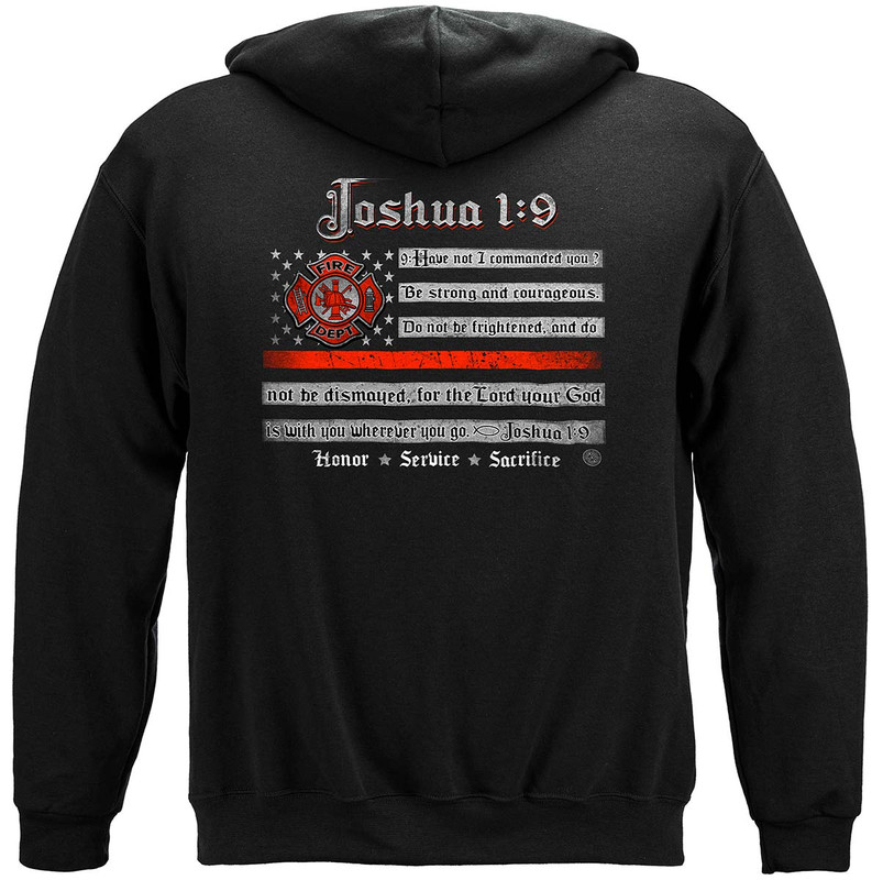 Firefighter Joshua 1:9 Firefighter 8oz 50/50 Black Hooded Sweat Shirt