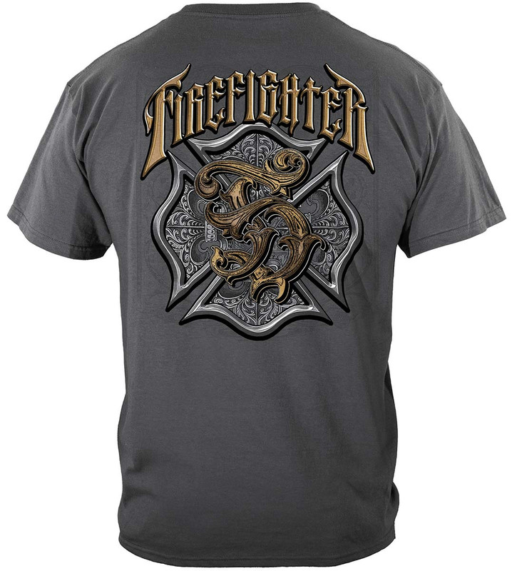 Firefighter Vintage Firefighter 100% Cotton Charcoal Gray T-Shirt