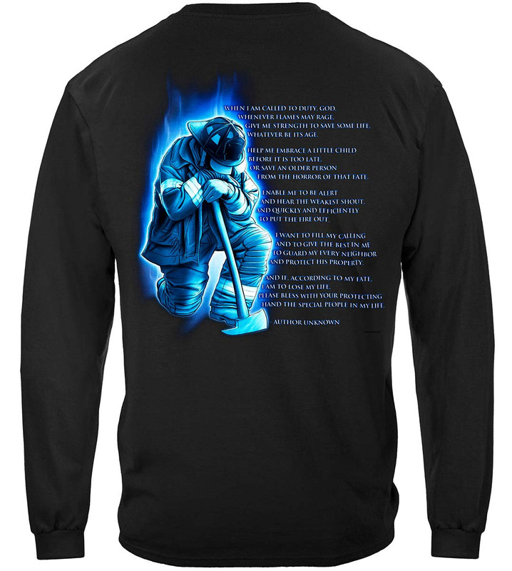 Fireman's Prayer Firefighter 100% Cotton Black Long Sleeves T-Shirt