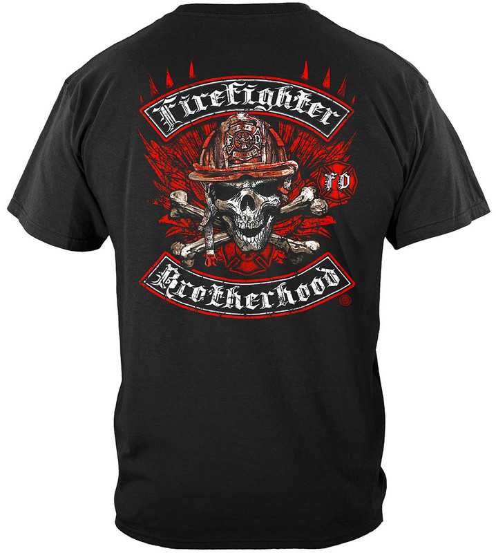 Biker Cross Bones Firefighter 100% Cotton Black T-Shirt