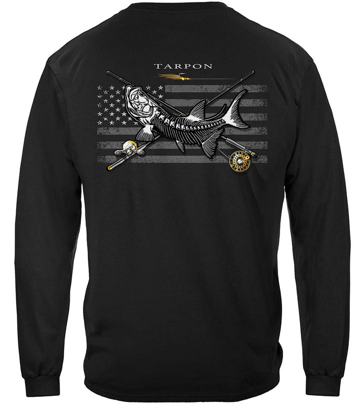 Black Flag Patriotic Tarpon Fishing 100% Cotton Black Long Sleeves T-Shirt