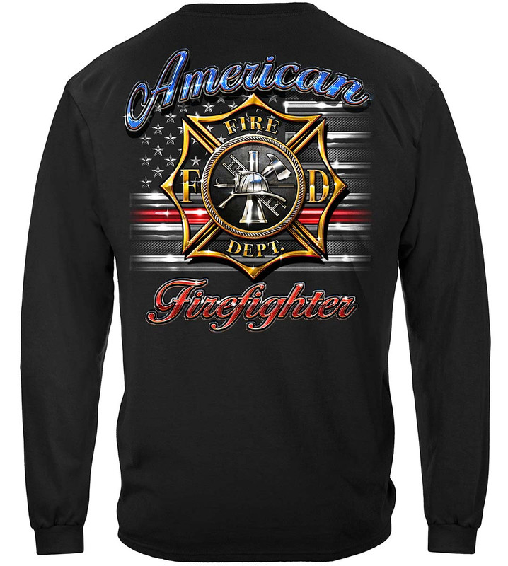 Firefighter Vintage Tattoo Art Firefighter 100% Cotton Black Long Sleeves T-Shirt