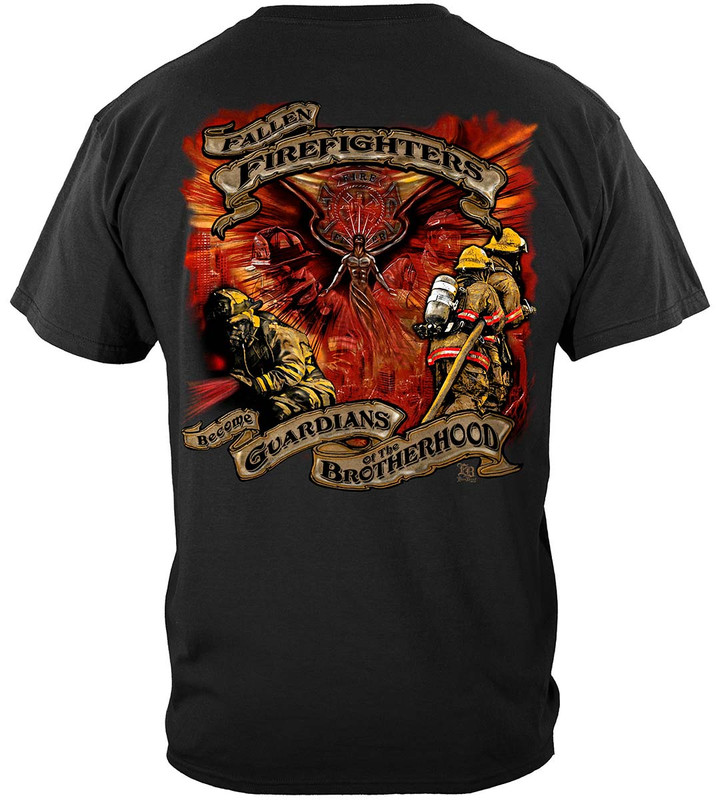 Fallen Firefighters Guardians T-Shirt Firefighter 100% Cotton Black T-Shirt