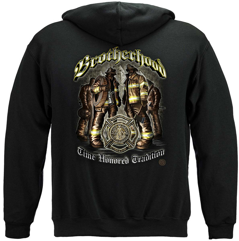 Firefighter Time Honor Tradition Firefighter 8oz 50/50 Black Hooded Sweat Shirt