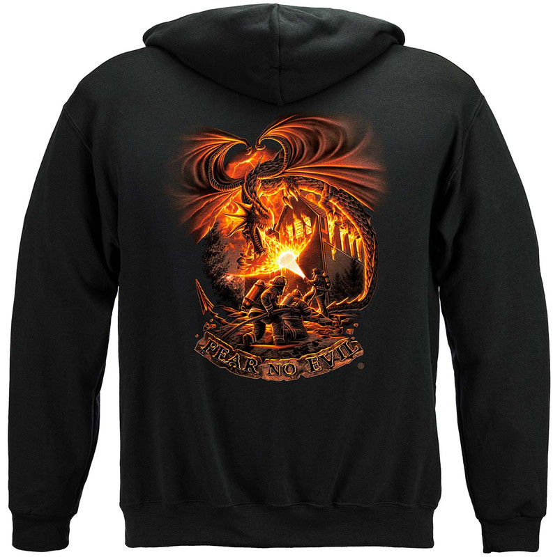 Fear No Evil Dragon Firefighter 8oz 50/50 Black Hooded Sweat Shirt
