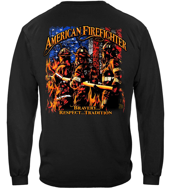 Elite Breed American's Firefighter 100% Cotton Black Long Sleeves T-Shirt