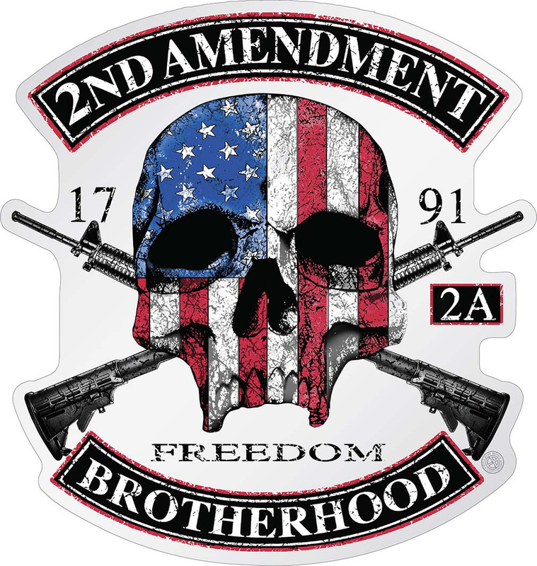 2nd Amendment Brotherhood Biker Skull And Flag 2nd Amendment White vinyl Reflective Decal 12In