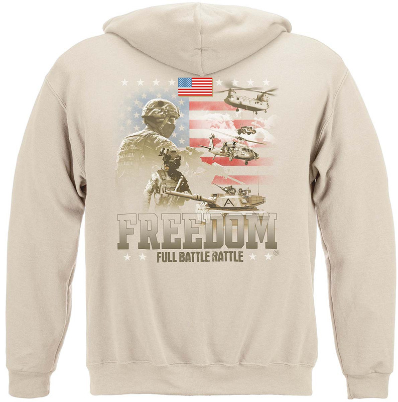 Freedom Full Battle Rattle Blue Collar Worker 8oz 50/50 Hood Sand Hooded Sweat Shirt