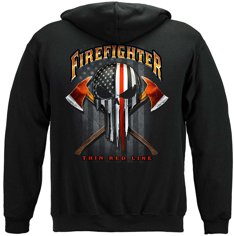 American's Pride Firefighter Skull Of Freedom Firefighter 8oz 50/50 Black Hooded Sweat Shirt