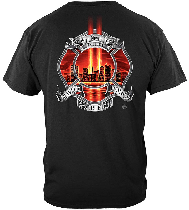 Red Tribute High Honor Firefighter 100% Cotton Black T-Shirt