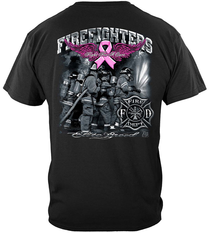 Elite Breed Fight For A Cure Firefighter 100% Cotton Black T-Shirt