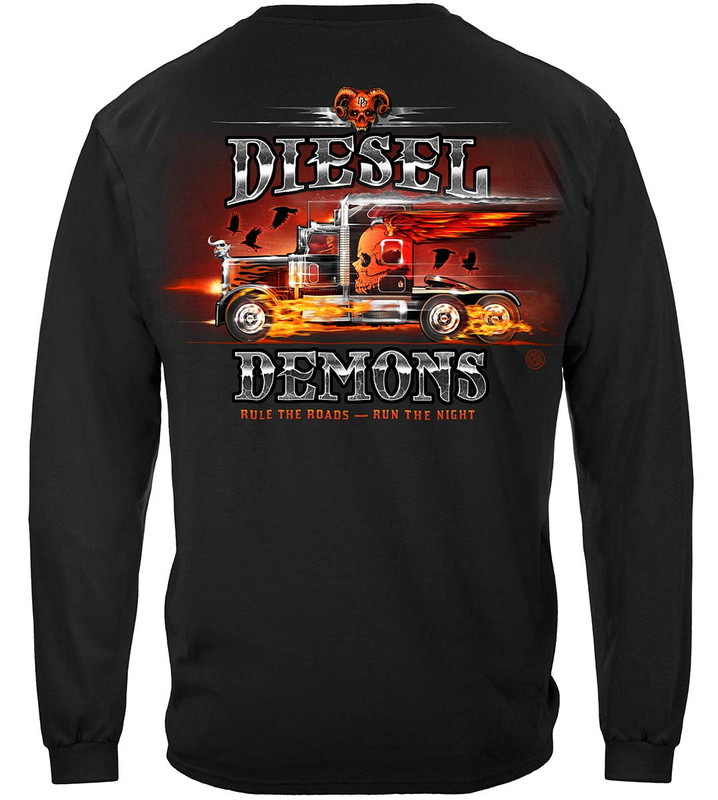 Trucker Diesel Demon Blue Collar Worker 100% Cotton Black Long Sleeves T-Shirt