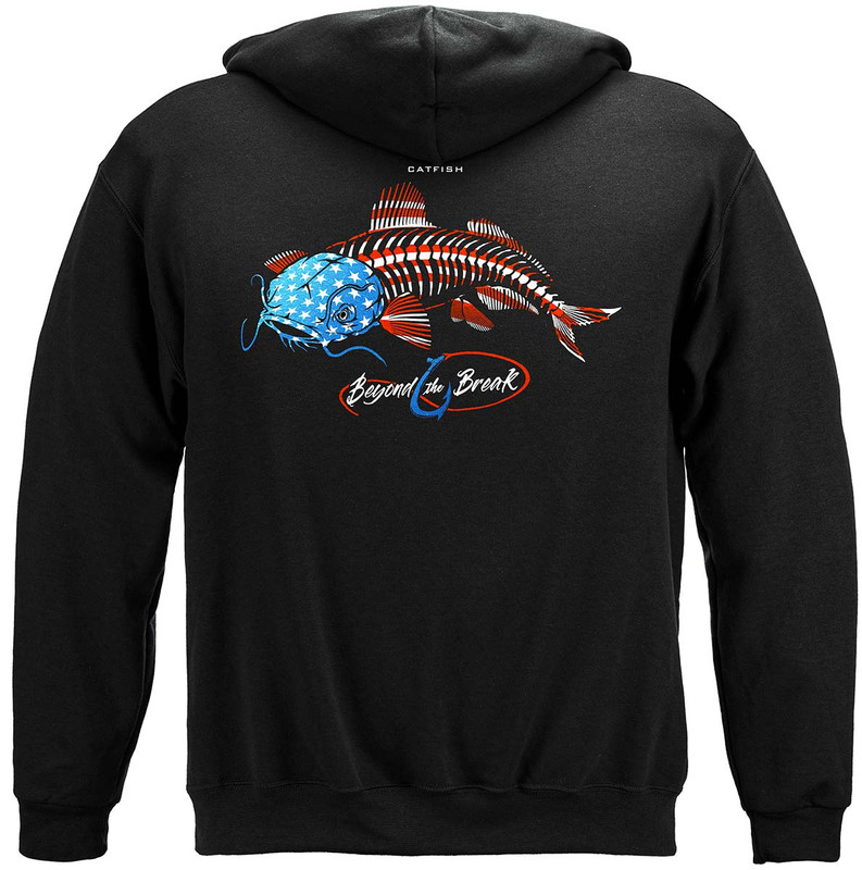 Patriotic Catfish Fishing 8oz 50/50 Black Hooded Sweat Shirt