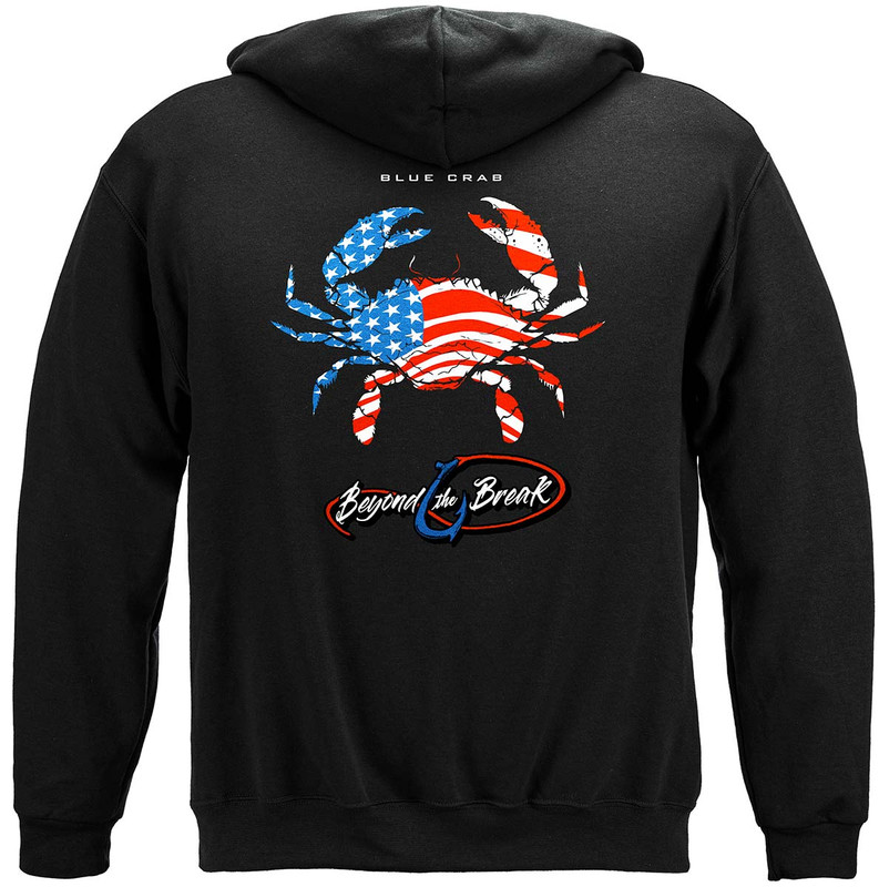 Patriotic Blue Claw Crab Fishing 8oz 50/50 Black Hooded Sweat Shirt