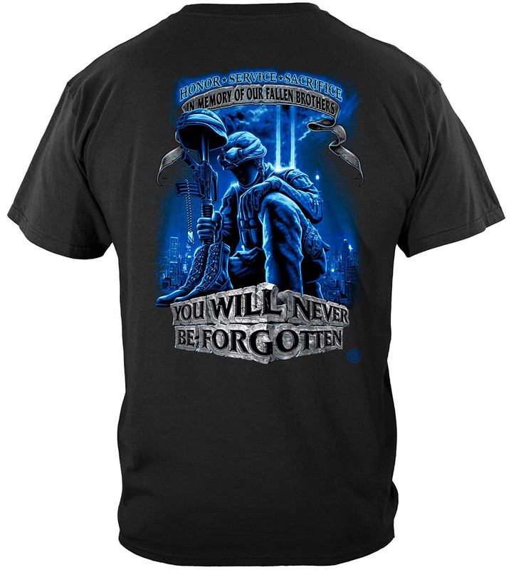 Never Forget Fallen Soldier Military 100% Cotton Black T-Shirt