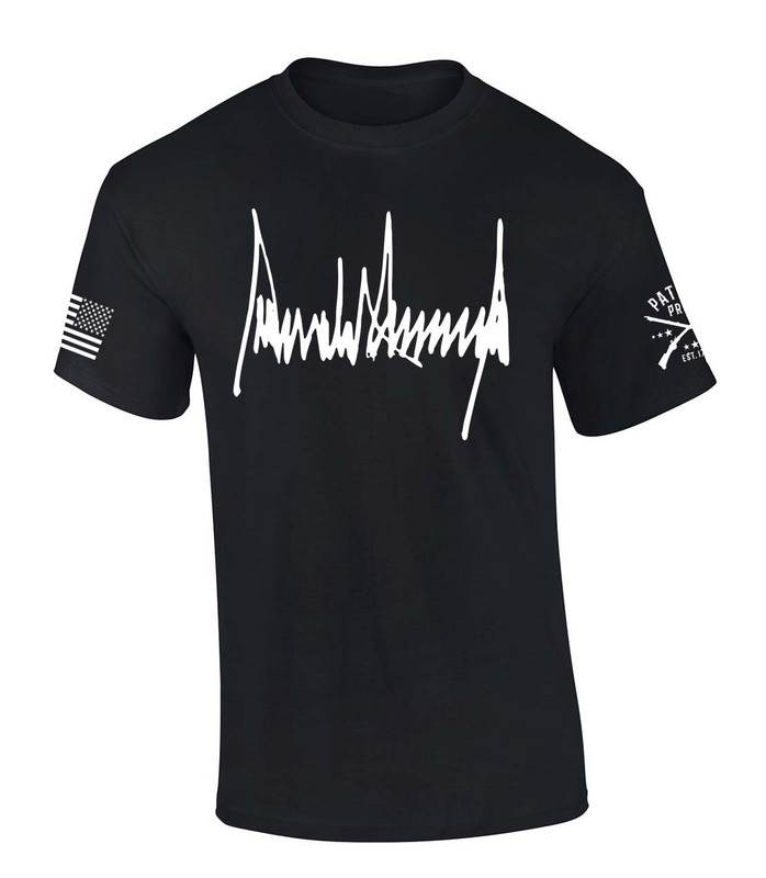 Patriot Pride Mens Trump Tshirt Donald Trump Signature American Flag Short Sleeve T-shirt