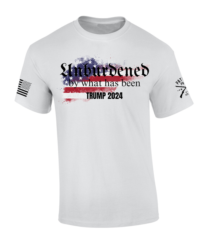 Patriot Pride Mens Trump Unburdened By What Has Been Distressed Flag Short Sleeve T-Shirt