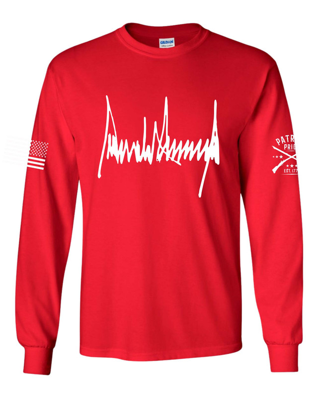 Patriot Pride Trump T-shirt Donald Trump Signature American Flag Long Sleeve T-shirt