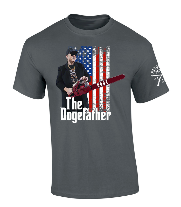 Patriot Pride The Dogefather Musk Holding A D.O.G.E Chainsaw  Sleeve T-shirt Patriot Pride The Dogefather Musk Holding A D.O.G.E Chainsaw  Sleeve T-shirt