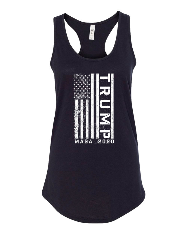 Trenz Shirt Company Trump Flag MAGA 2020 Ladies Racerback Tank Top-Black-Large