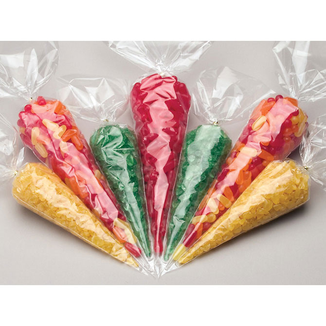 NPLUX 100 Pack Clear Cellophane Treat Bags – 5x10 Inch Cone Shaped Bags With Gold Ties For Candy, Cookies, Gifts - View #6