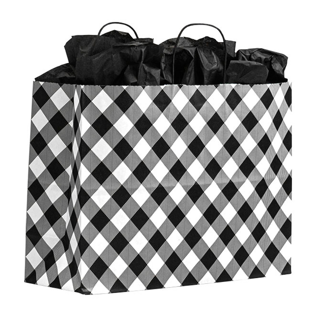 Buffalo Plaid Black Paper Gift Bags, Queen 16x6x19