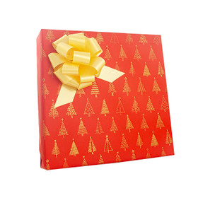 Gold Trees on Red Gift Wrap