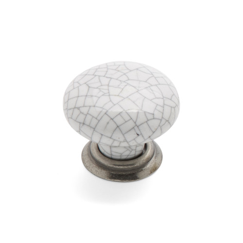 WINCHESTER, Round Knob & Back Plate, 35mm Diameter Pewter / White Crackle