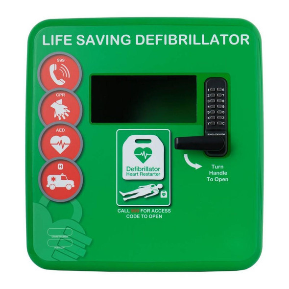 Risk Assessment Products Outdoor Defibrillator Cabinet - Keypad Lock - Heater and LED Light - Green 