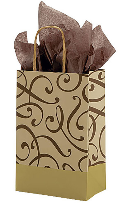 Small Chocolate & Kraft Swirl Paper Bags - Case of 25zoom