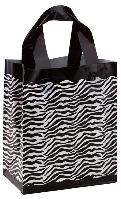 Medium Zebra Frosted Plastic Shopping Bags - Case of 100zoom