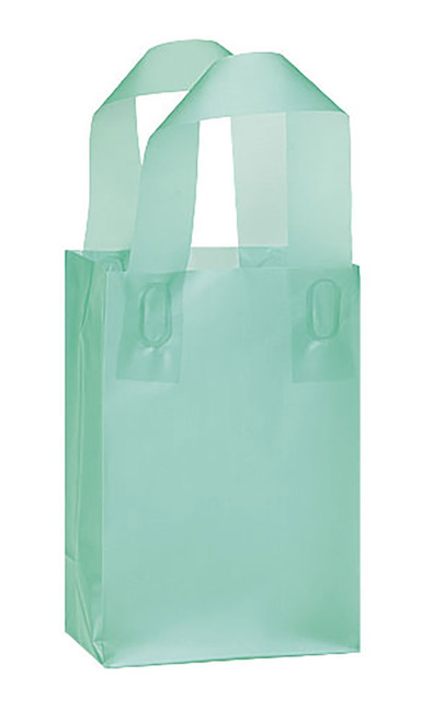 Small Aqua Frosted Plastic Shopping Bags - Case of 100zoom