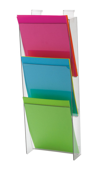 3-Tier Clear Acrylic Brochure Holder for Slatwall or Wire Grid zoom