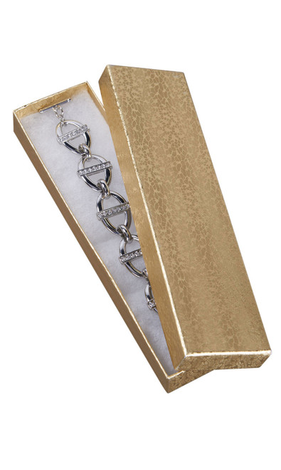 Gold Embossed Cotton Filled Jewelry Boxes - 8" x 2" x 7/8" - Case of 100zoom