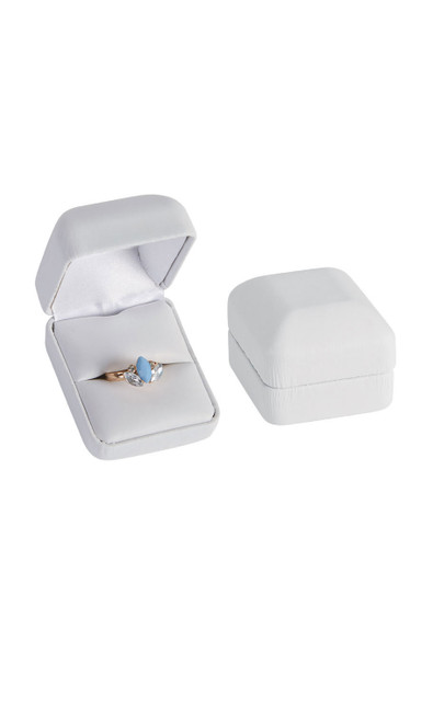 White Faux Leather Ring Box - Case of 50zoom