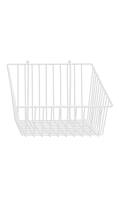 White Mini Wire Grid Basket for Wire Grid with 4" Slanted Front Lip - 12''L x 12''W x 8"D - Case of 2zoom