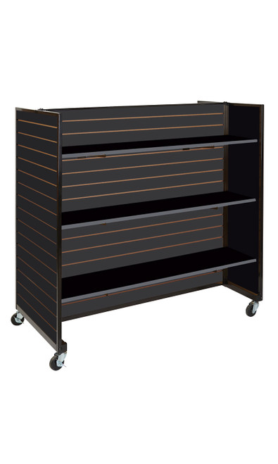 Black Metal Framed Rolling Slatwall Gondolas with 6 Shelves  50"W x 53" H overallzoom