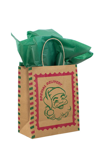 Santa Stamp Paper Shopping Bags (Medium - 8 1/4”L x 4 3/4”D x 10 1/2”H)zoom