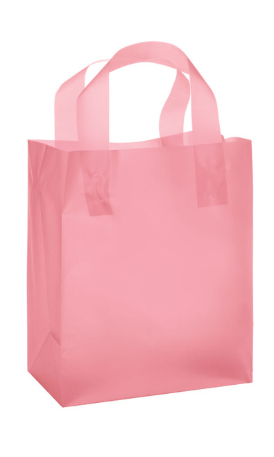 Medium Pink Frosted Plastic Shopping Bags - Case of 100zoom