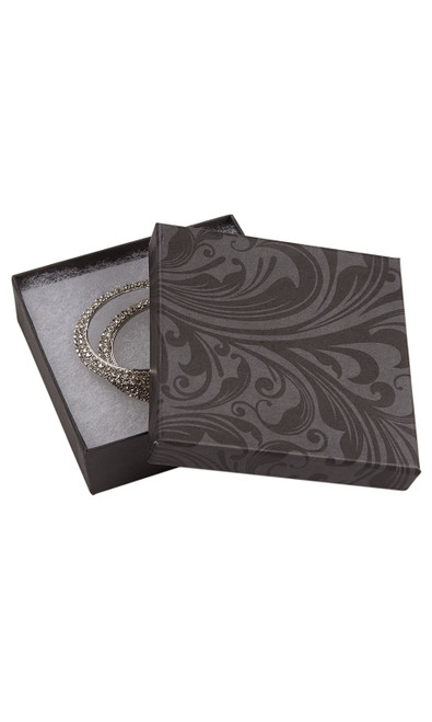Elegant Swirl Cotton Filled Jewelry Boxes - 3 ½" x 3 ½" x 1"- Case of 100zoom