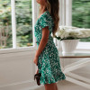 Women Dresses Summer Sexy V Neck Floral Print Boho Beach Dress Ruffle Short Sleeve A Line Mini Dress Wrap Sundress Robe