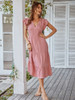 New Women's Spring Summer Leisure Vacation A Line Dress V Neck Sexy Flying Sleeve Solid Color Dresses